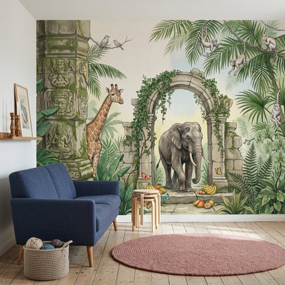 Safari Hayvanlı Poster Duvar Kağıdı Yeşil Çocuk Odası