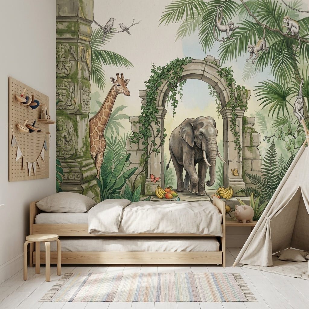 Safari Hayvanlı Poster Duvar Kağıdı Yeşil Çocuk Odası