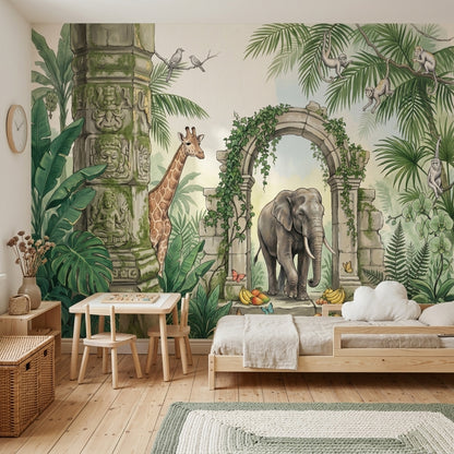 Safari Hayvanlı Poster Duvar Kağıdı Yeşil Çocuk Odası