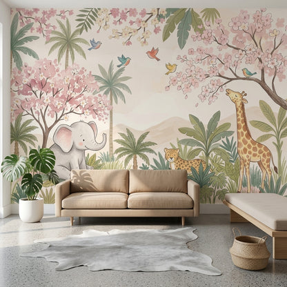 Safari Hayvanlı Poster Duvar Kağıdı Pastel Çocuk Odası