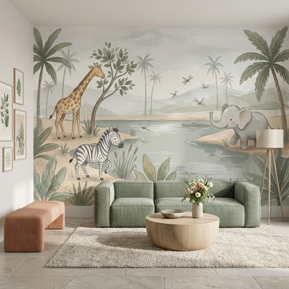 Safari Hayvanlı Poster Duvar Kağıdı Çocuk Odası Pastel
