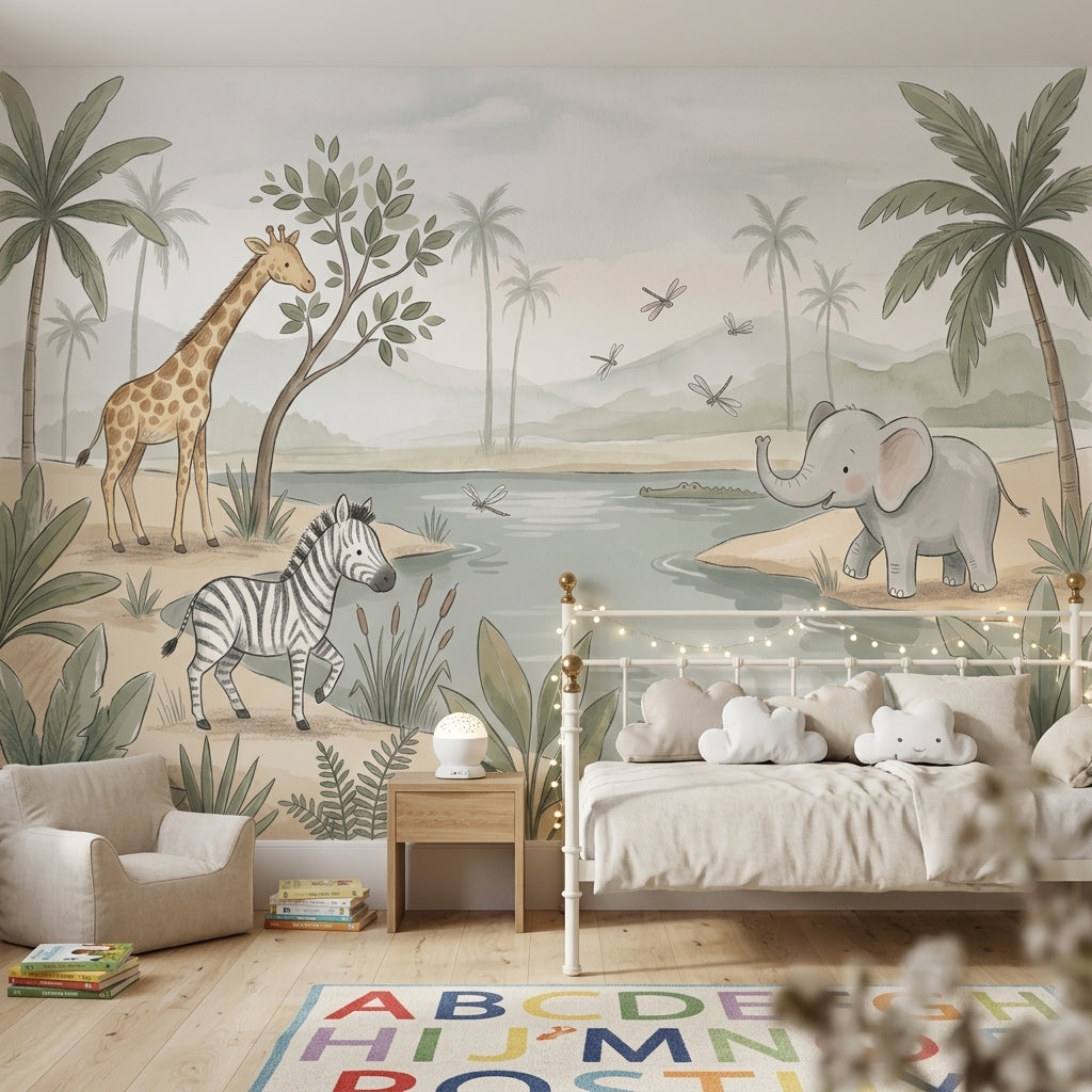 Safari Hayvanlı Poster Duvar Kağıdı Çocuk Odası Pastel