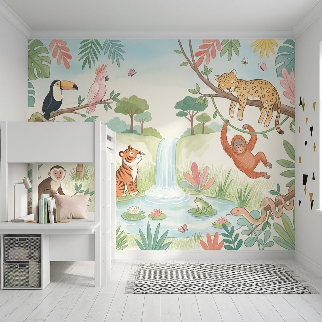 Jungle Hayvanlı Poster Duvar Kağıdı Çocuk Odası Pastel