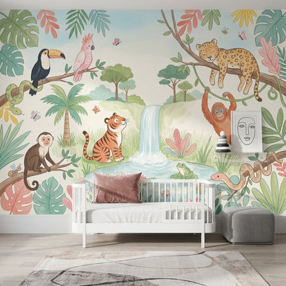 Jungle Hayvanlı Poster Duvar Kağıdı Çocuk Odası Pastel