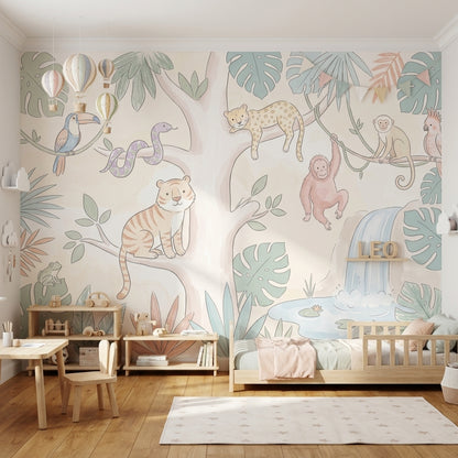 Pastel Safari Hayvanlı Poster Duvar Kağıdı Çocuk Odası Ormanı