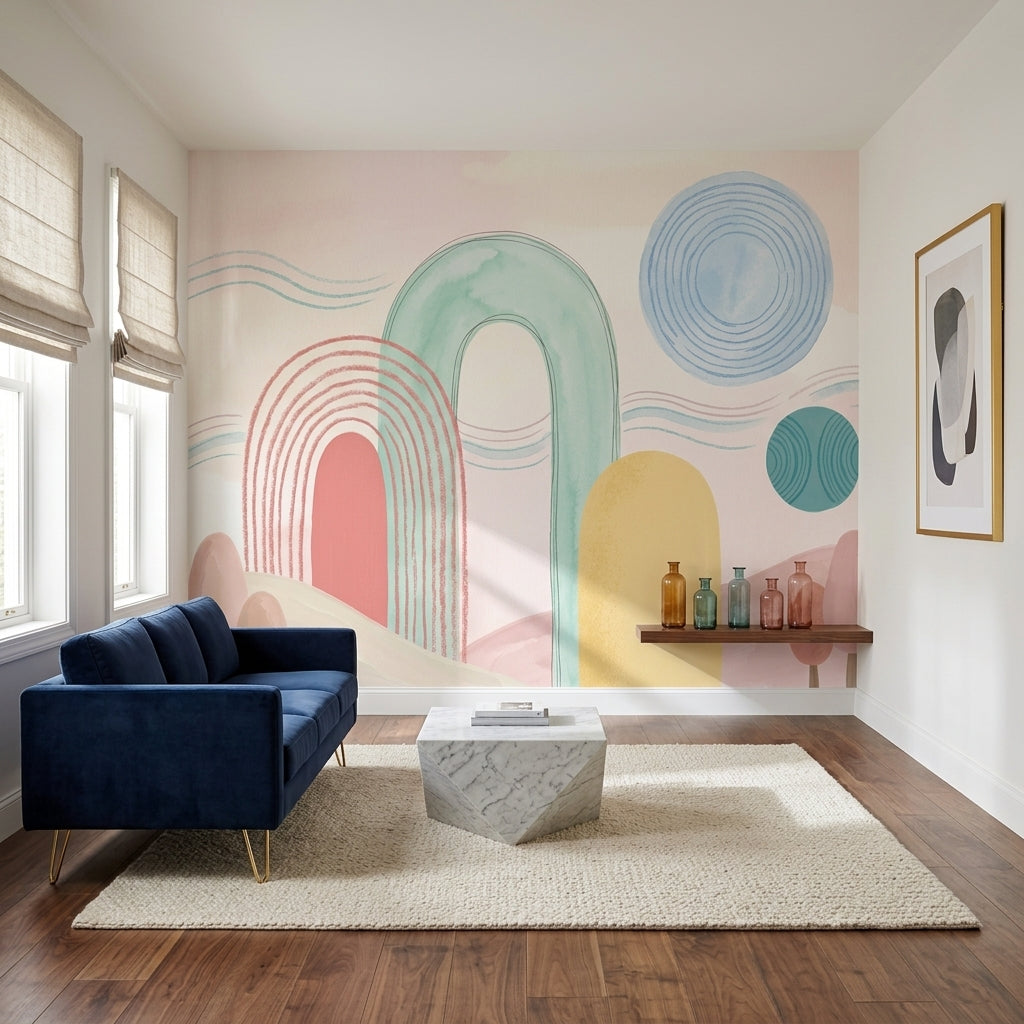 Pastel Gökkuşağı Poster Duvar Kağıdı Çocuk Odası Geometrik Desen
