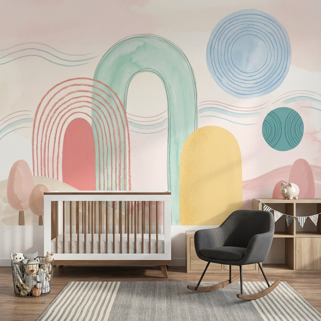 Pastel Gökkuşağı Poster Duvar Kağıdı Çocuk Odası Geometrik Desen