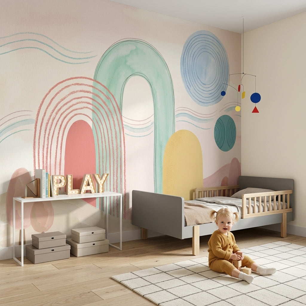 Pastel Gökkuşağı Poster Duvar Kağıdı Çocuk Odası Geometrik Desen