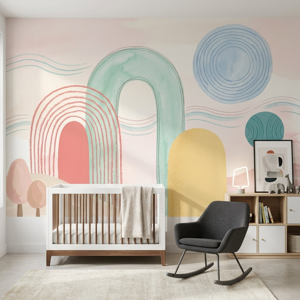 Pastel Gökkuşağı Poster Duvar Kağıdı Çocuk Odası Geometrik Desen