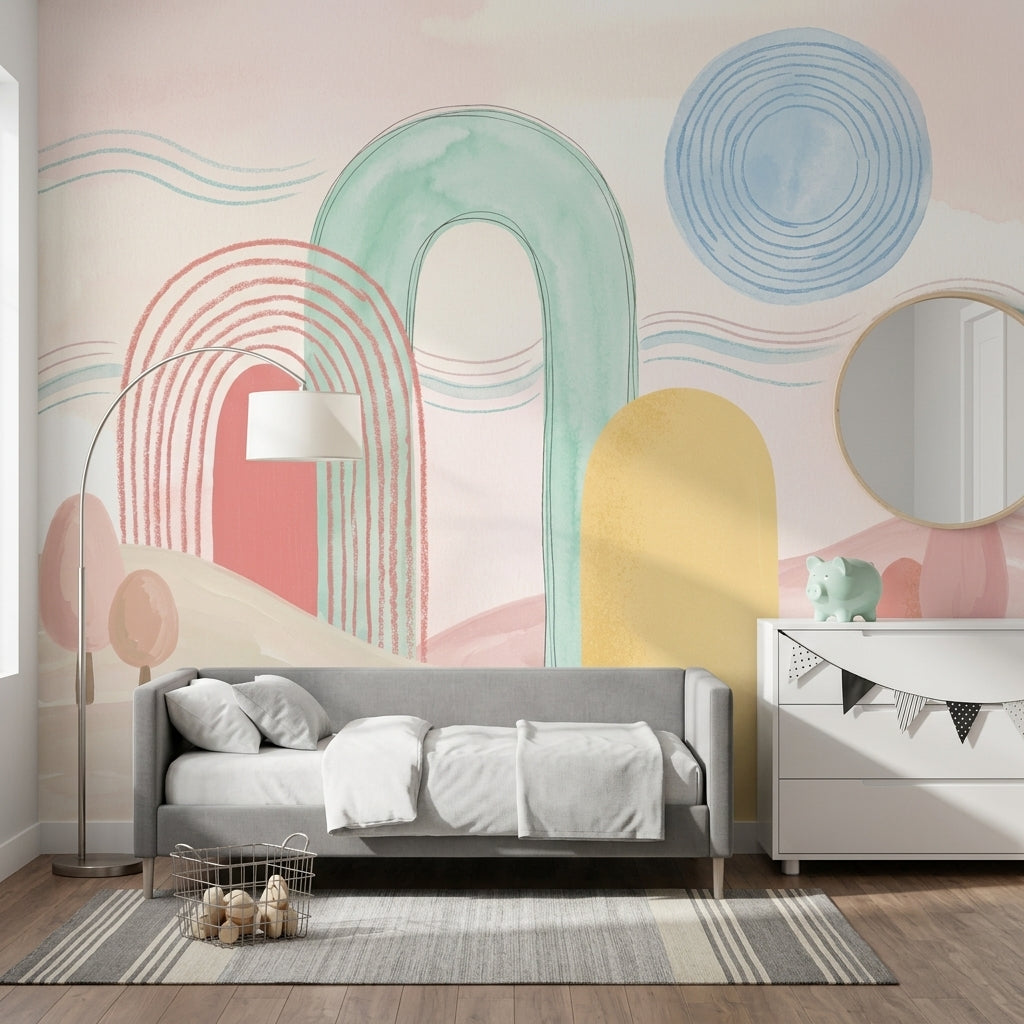 Pastel Gökkuşağı Poster Duvar Kağıdı Çocuk Odası Geometrik Desen