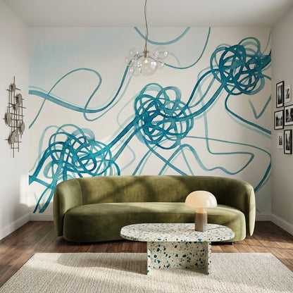 Soyut Çizgili Poster Duvar Kağıdı Turkuaz Modern Salon