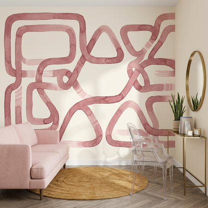 Soyut Geometrik Poster Duvar Kağıdı Pudra Pembe Modern Salon