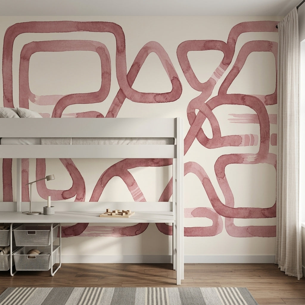 Soyut Geometrik Poster Duvar Kağıdı Pudra Pembe Modern Salon