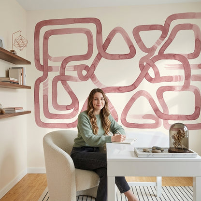 Soyut Geometrik Poster Duvar Kağıdı Pudra Pembe Modern Salon