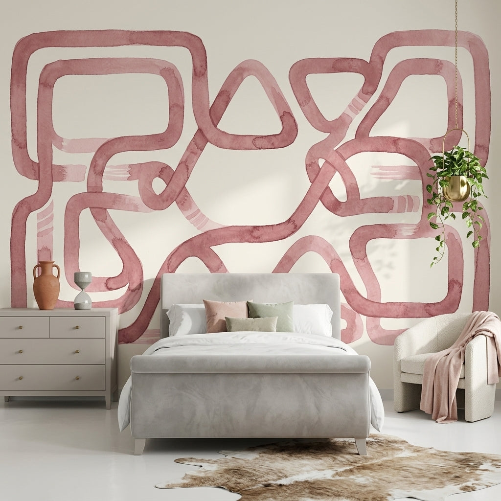 Soyut Geometrik Poster Duvar Kağıdı Pudra Pembe Modern Salon