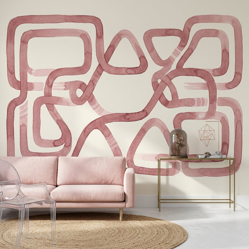 Soyut Geometrik Poster Duvar Kağıdı Pudra Pembe Modern Salon
