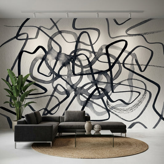 Soyut Siyah Çizgili Poster Duvar Kağıdı Modern Salon Duvarı