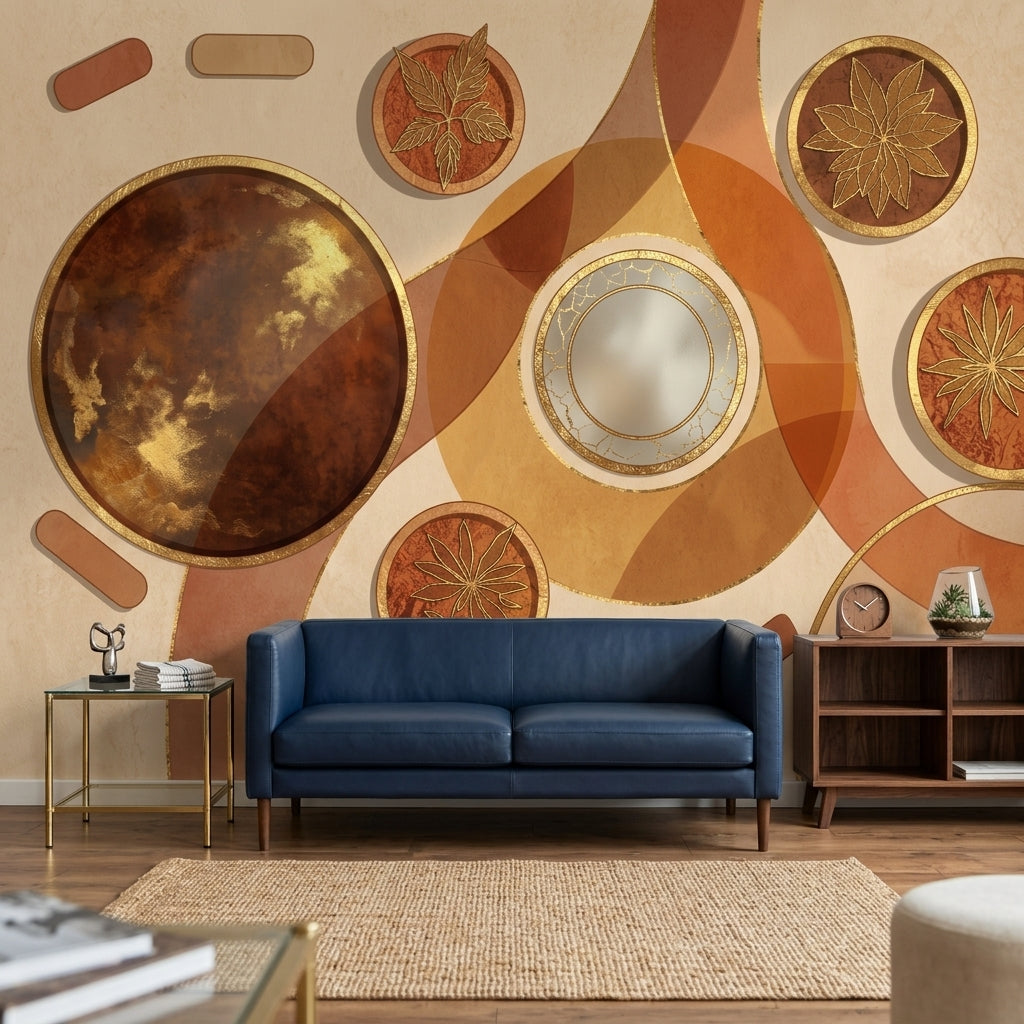 Soyut Geometrik Poster Duvar Kağıdı Kahverengi Bej Salon