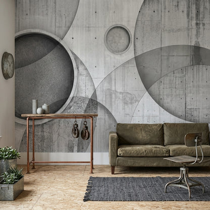 Endüstriyel Beton Görünümlü Geometrik Poster Duvar Kağıdı Gri Yatak Odası