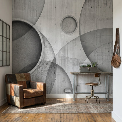 Endüstriyel Beton Görünümlü Geometrik Poster Duvar Kağıdı Gri Yatak Odası