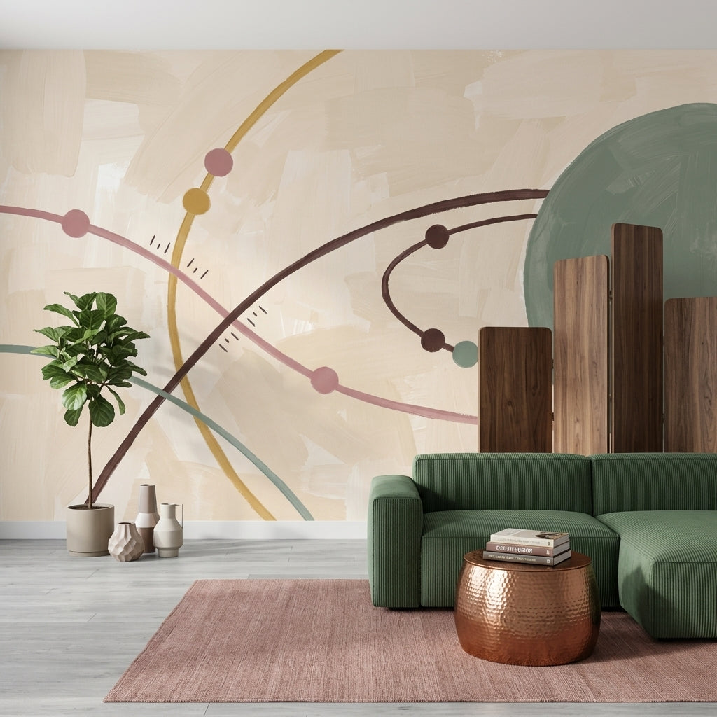 Soyut Geometrik Poster Duvar Kağıdı Pastel Çizgili Salon Dekoru