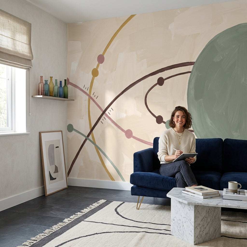Soyut Geometrik Poster Duvar Kağıdı Pastel Çizgili Salon Dekoru