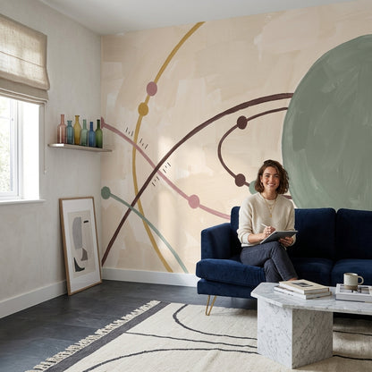 Soyut Geometrik Poster Duvar Kağıdı Pastel Çizgili Salon Dekoru