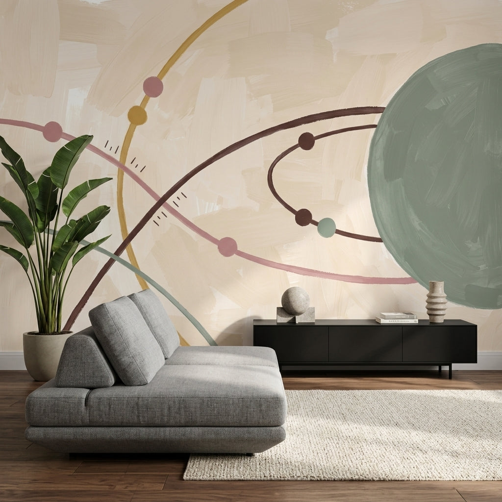 Soyut Geometrik Poster Duvar Kağıdı Pastel Çizgili Salon Dekoru