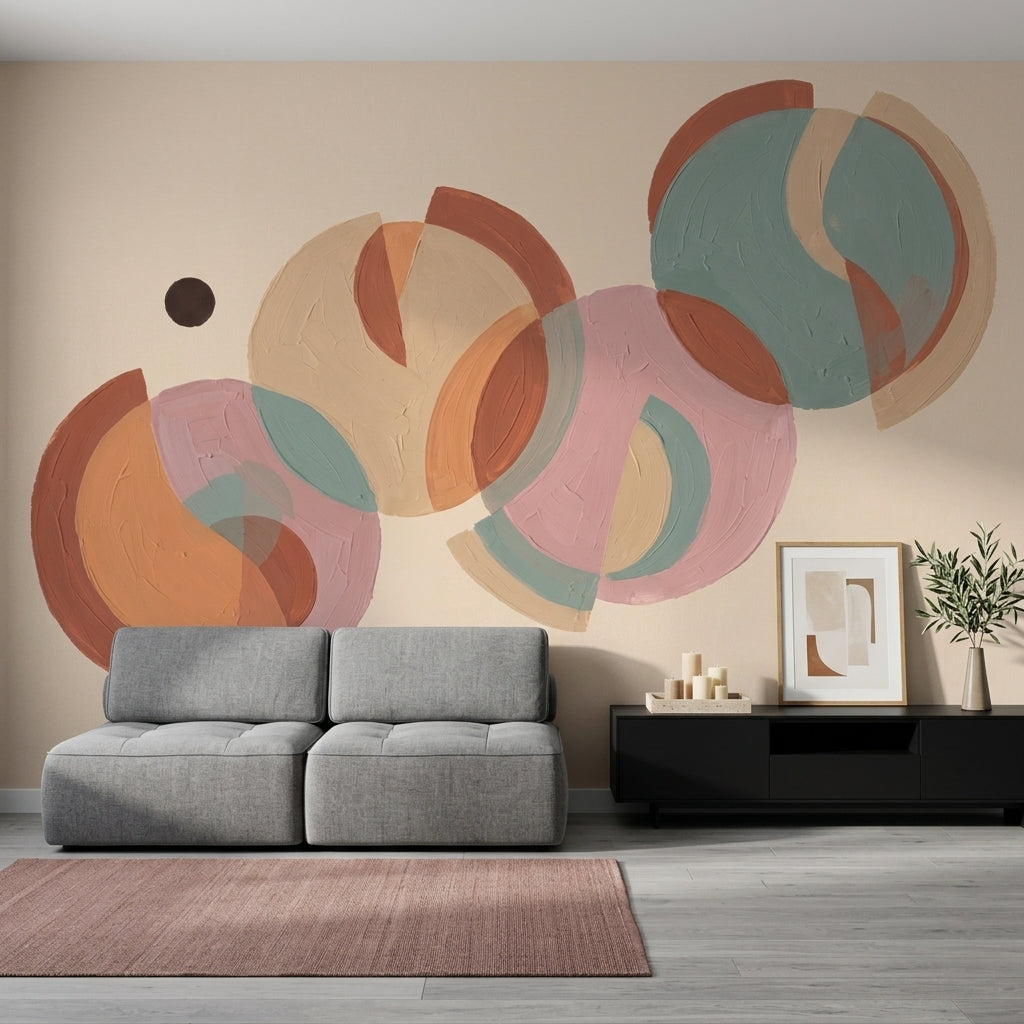Renkli Soyut Daireler Poster Duvar Kağıdı Modern Salon Duvarı