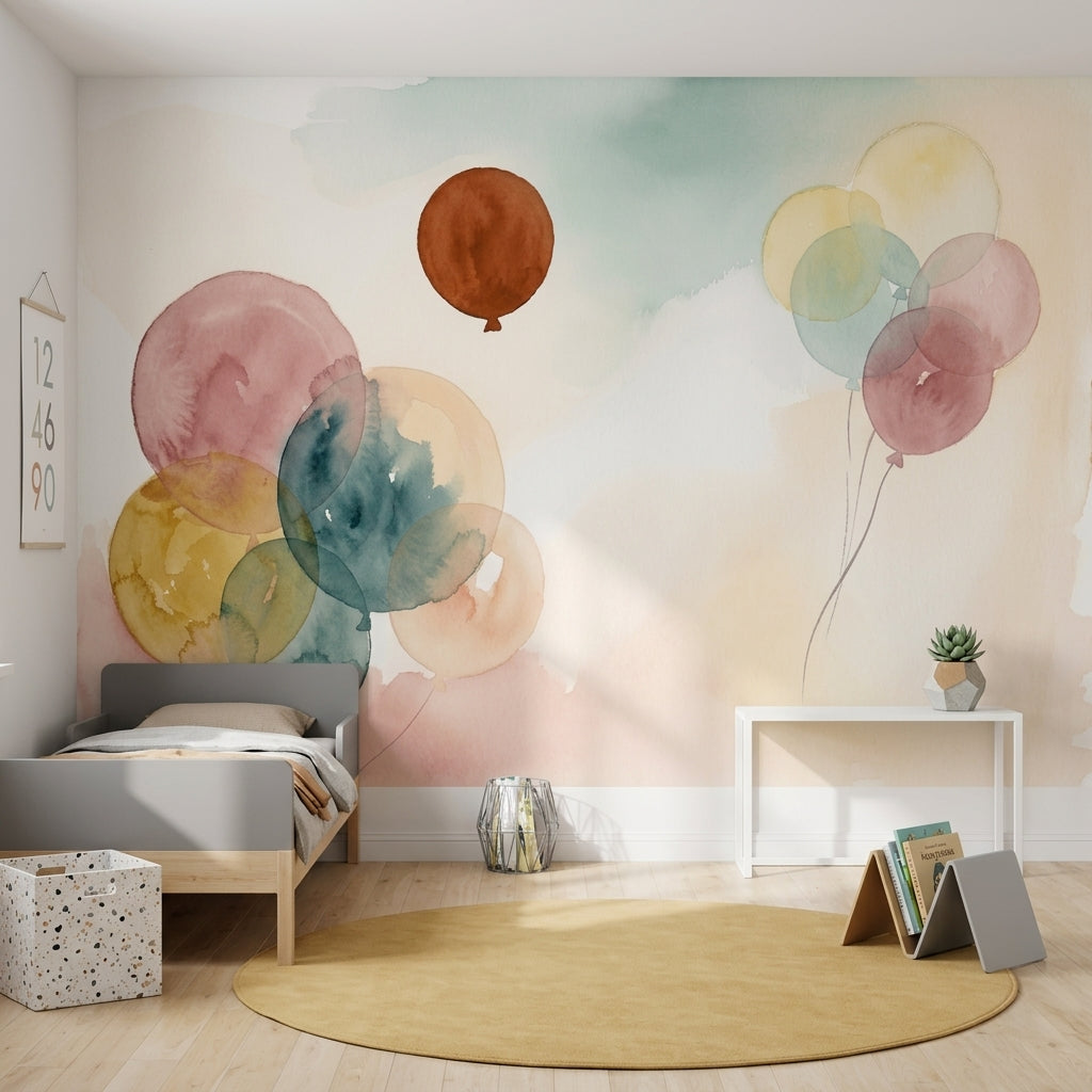 Sulu Boya Balonlu Poster Duvar Kağıdı Pastel Bebek Odası