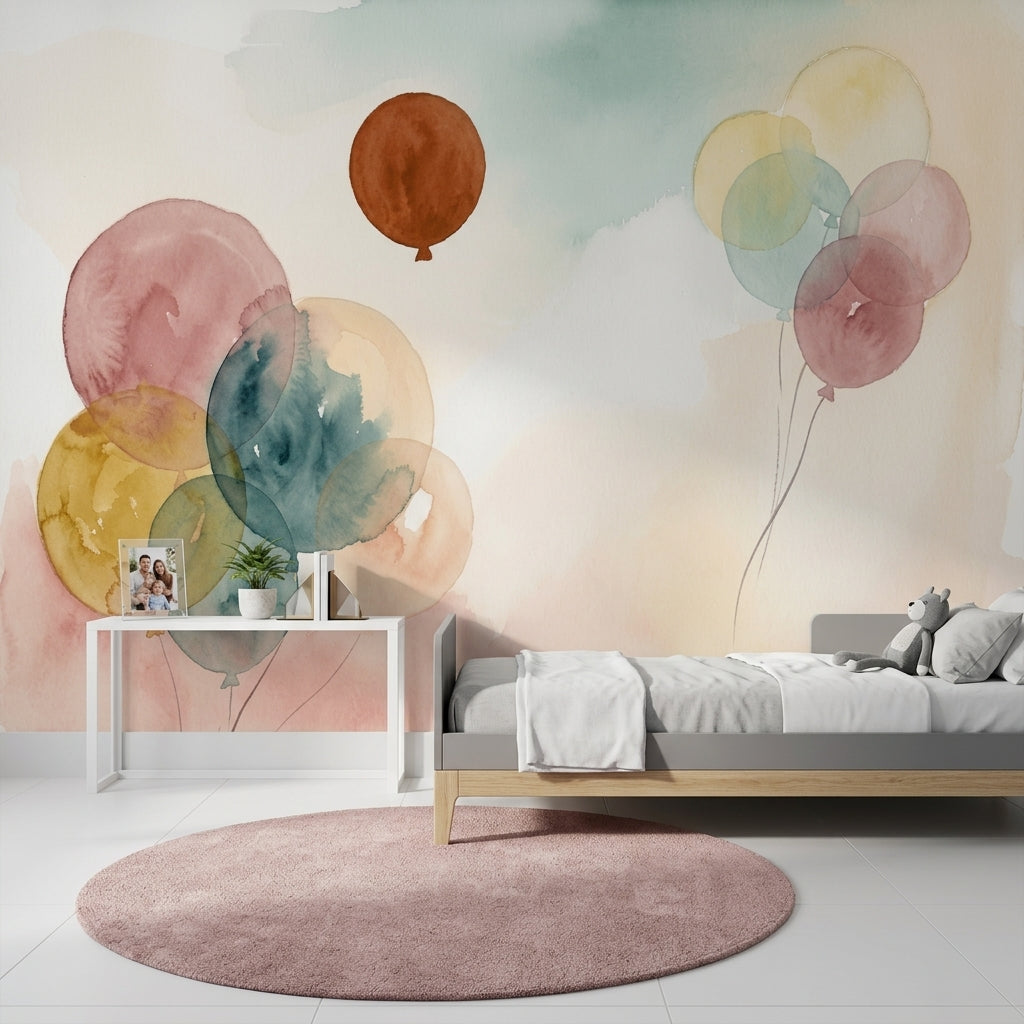 Sulu Boya Balonlu Poster Duvar Kağıdı Pastel Bebek Odası