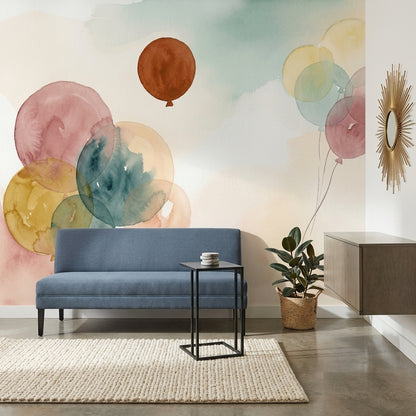 Sulu Boya Balonlu Poster Duvar Kağıdı Pastel Bebek Odası