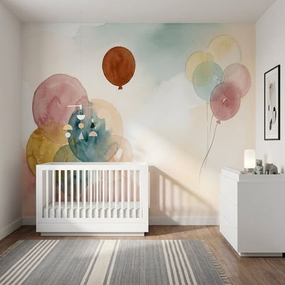 Sulu Boya Balonlu Poster Duvar Kağıdı Pastel Bebek Odası