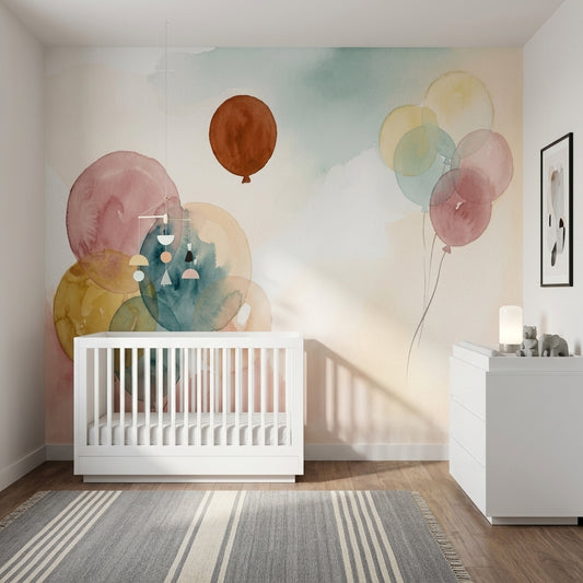 Sulu Boya Balonlu Poster Duvar Kağıdı Pastel Bebek Odası