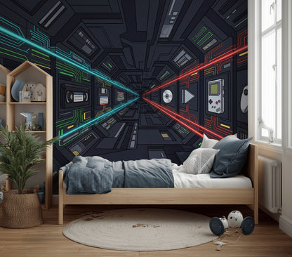Bilim Kurgu Koridoru Poster Duvar Kağıdı Siyah Neon Genç Odası
