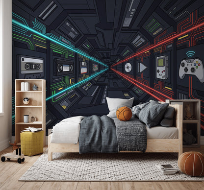 Bilim Kurgu Koridoru Poster Duvar Kağıdı Siyah Neon Genç Odası