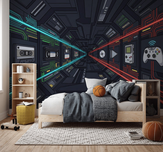 Bilim Kurgu Koridoru Poster Duvar Kağıdı Siyah Neon Genç Odası