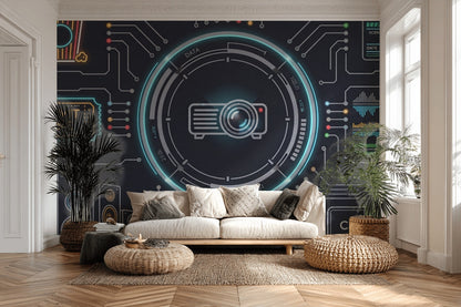 Sinema ve Teknoloji Poster Duvar Kağıdı Neon Devre Desenli