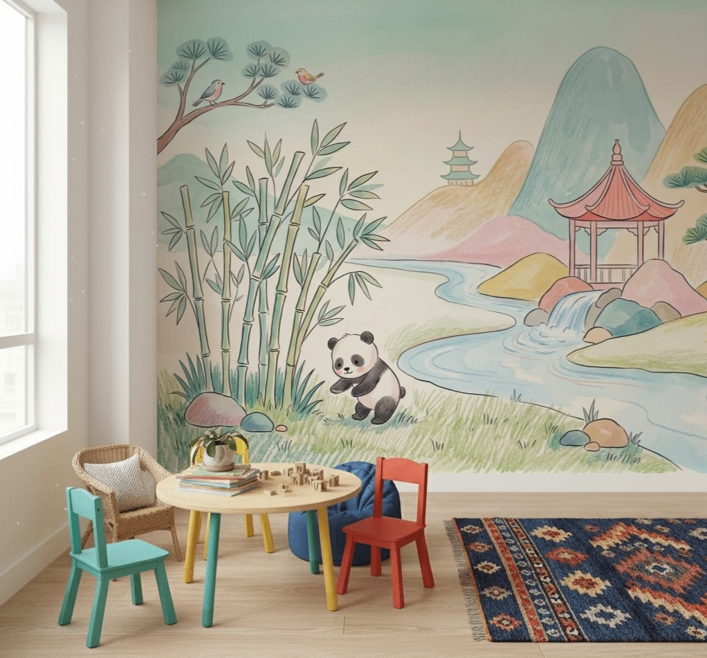 Pandalı Asya Manzarası Poster Duvar Kağıdı Pastel Çocuk Odası
