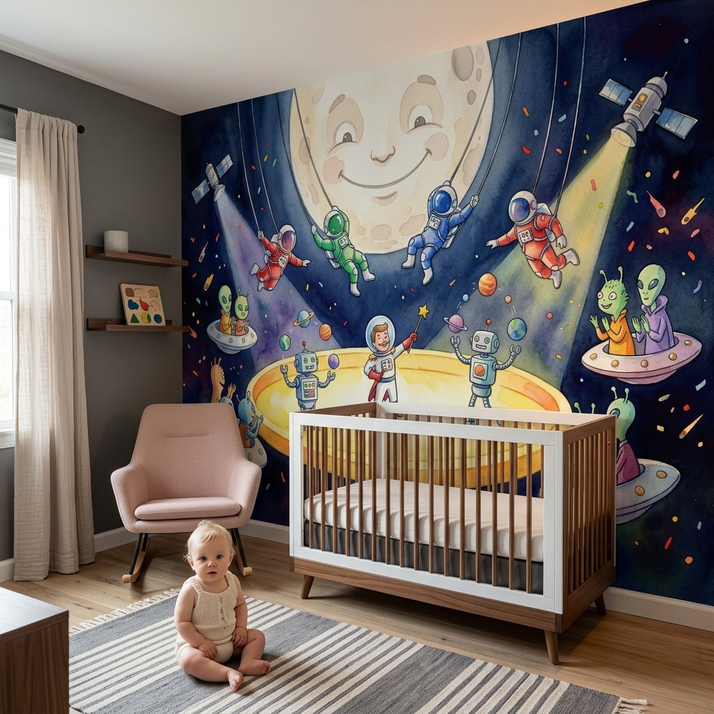 Uzay Astronotlu Poster Duvar Kağıdı Çocuk Odası Lacivert