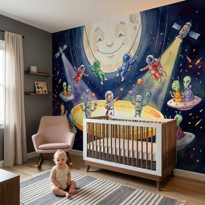 Uzay Astronotlu Poster Duvar Kağıdı Çocuk Odası Lacivert