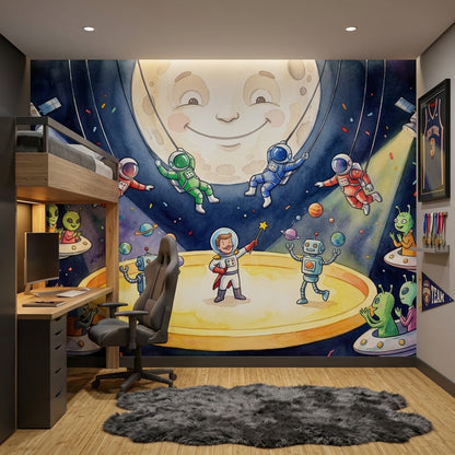 Uzay Astronotlu Poster Duvar Kağıdı Çocuk Odası Lacivert