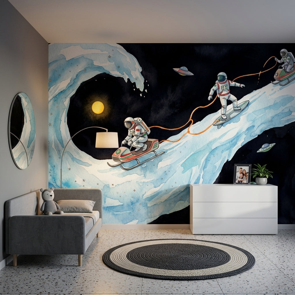 Astronotlu Uzay Temalı Poster Duvar Kağıdı Lacivert Genç Odası