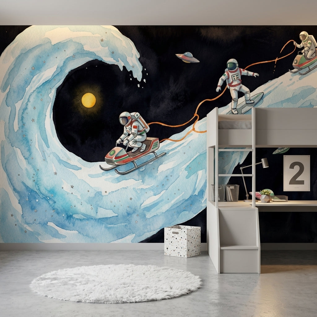 Astronotlu Uzay Temalı Poster Duvar Kağıdı Lacivert Genç Odası