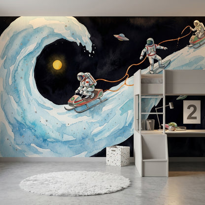 Astronotlu Uzay Temalı Poster Duvar Kağıdı Lacivert Genç Odası