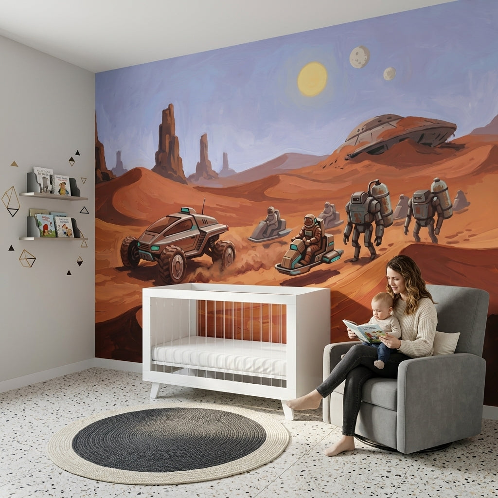 Mars Manzaralı Poster Duvar Kağıdı Uzay Temalı Çocuk Odası