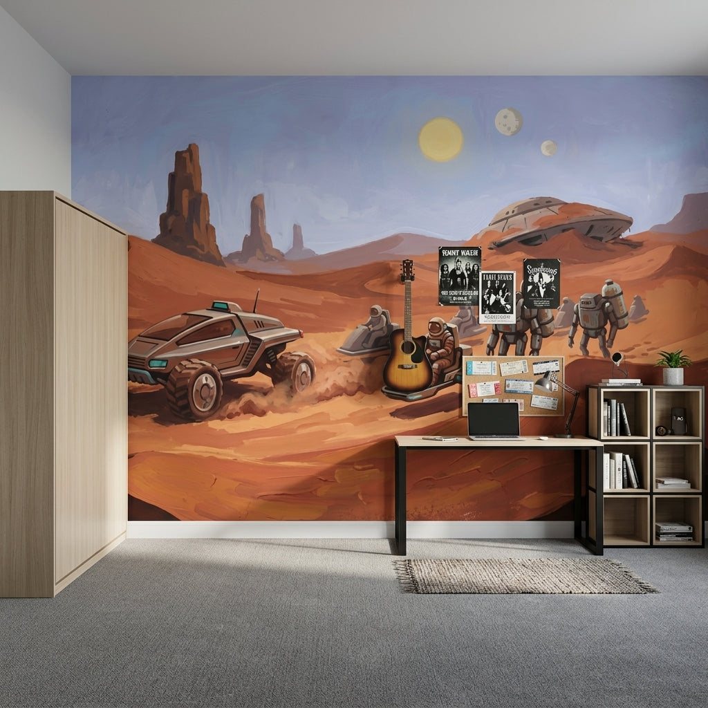 Mars Manzaralı Poster Duvar Kağıdı Uzay Temalı Çocuk Odası