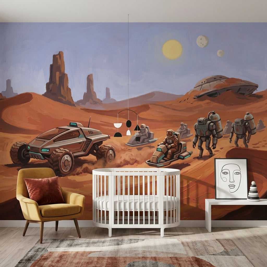 Mars Manzaralı Poster Duvar Kağıdı Uzay Temalı Çocuk Odası