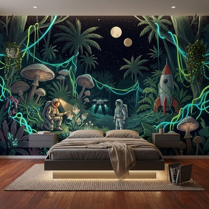 Uzaylı Orman Poster Duvar Kağıdı Neon Gece Manzarası