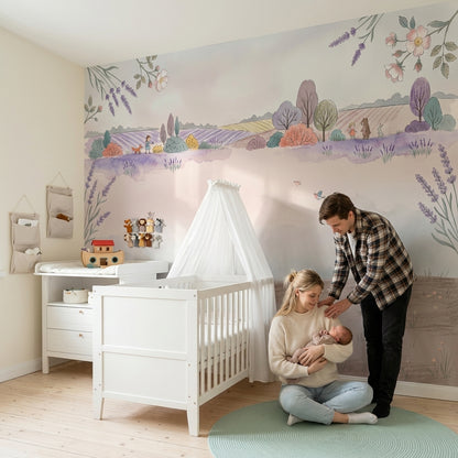 Pastel Kır Manzaralı Poster Duvar Kağıdı Lavanta Detaylı Çocuk Odası